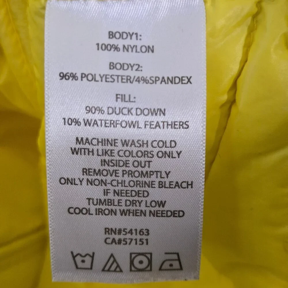 Calvin Klein Performance Bright Yellow Down Full Zip Pockets Puffer Jacket SizeM